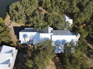 Metal roof with striations